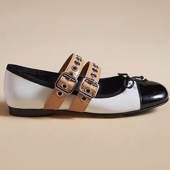 Jeffrey Campbell for Anthropologie Balletic Ballet Flats Black White Patent 8.5 - Picture 1 of 7